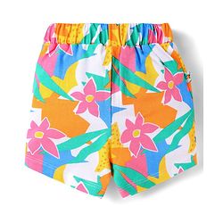 Babyhug Cotton Knit Mid Thigh Lenght Shorts with Floral Print & Bow Applique Pack of 3 - Blue White & Dark Pink