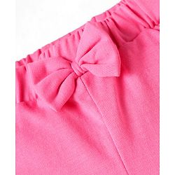 Babyhug Cotton Knit Mid Thigh Lenght Shorts with Floral Print & Bow Applique Pack of 3 - Blue White & Dark Pink