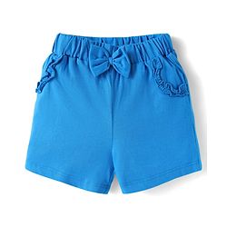 Babyhug Cotton Knit Mid Thigh Lenght Shorts with Floral Print & Bow Applique Pack of 3 - Blue White & Dark Pink