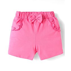Babyhug Cotton Knit Mid Thigh Lenght Shorts with Floral Print & Bow Applique Pack of 3 - Blue White & Dark Pink