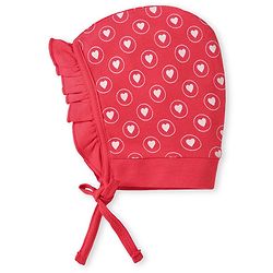 Babyhug Interlock Knit Bonnet Bonnet Caps With Heart & Polka Dot Print Pack of 2 - Red & Light Blue