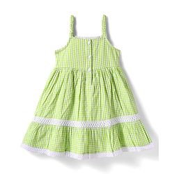 Babyhug Cotton Knit Sleeveless Checkered Frock with Headband Floral Embroidery & Smocking - Light Green