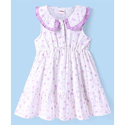 Babyhug Cotton Woven Sleeveless Peter Pan Collared Frock With Floral Print & Bloomer - White