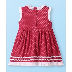 Babyhug Cotton Knit Sleeveless Frock Bloomer & Head Band with Lace Detailing - Red