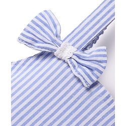 Babyhug Cotton Woven Sleeveless Frock & Headband With Stripes & Lace Detailing - Light Blue & White