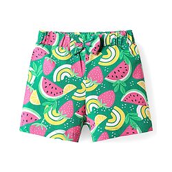 Babyhug Single Jersey Knit Mid Thigh Shorts With Tropical Theme Pack Of 3 - Yellow Pink & Light Green