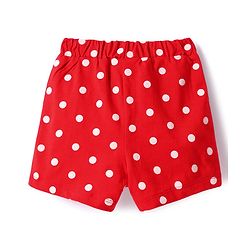 Babyhug Single Jersey Knit Mid Thigh Shorts With Polka Dot & Star Print & Bow Applique Pack of 2 - Red & Navy Blue