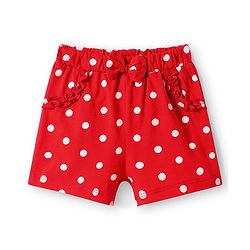 Babyhug Single Jersey Knit Mid Thigh Shorts With Polka Dot & Star Print & Bow Applique Pack of 2 - Red & Navy Blue