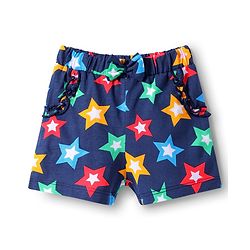 Babyhug Single Jersey Knit Mid Thigh Shorts With Polka Dot & Star Print & Bow Applique Pack of 2 - Red & Navy Blue