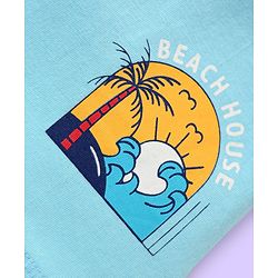 Babyhug Cotton Knit Mid Thigh Length Shorts with Beach Theme Print Pack of 3 - White Light Blue & Green