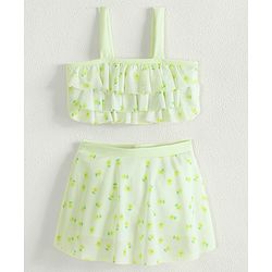 Babyhug Sleeveless Two Piece Swimsuit With Floral Print - Yellow