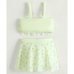 Babyhug Sleeveless Two Piece Swimsuit With Floral Print - Yellow