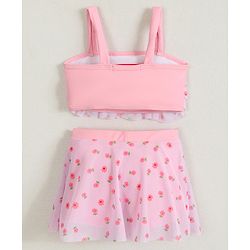 Babyhug Sleeveless Two Piece Swimsuit With Floral Print - Pink