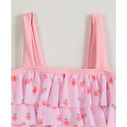 Babyhug Sleeveless Two Piece Swimsuit With Floral Print - Pink