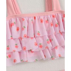 Babyhug Sleeveless Two Piece Swimsuit With Floral Print - Pink