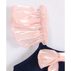 Babyhug Frill Sleeves V Cut Swimsuit With Bow Applique - Navy Blue