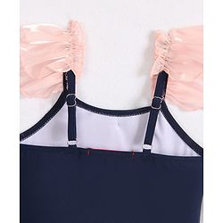 Babyhug Frill Sleeves V Cut Swimsuit With Bow Applique - Navy Blue