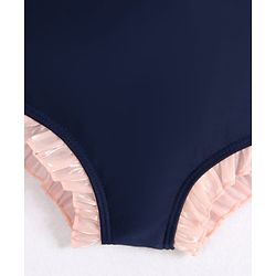 Babyhug Frill Sleeves V Cut Swimsuit With Bow Applique - Navy Blue