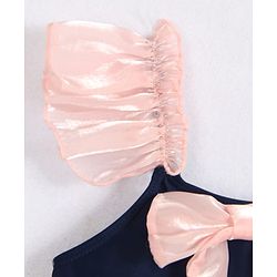 Babyhug Frill Sleeves V Cut Swimsuit With Bow Applique - Navy Blue