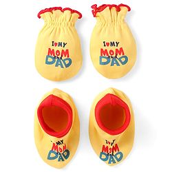 Babyhug 100% Cotton Knit Mittens & Booties With Text Print - Yellow