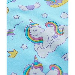 Babyhug Cotton Knit Frill Sleeves Nighty with Unicorn Print - Light Blue
