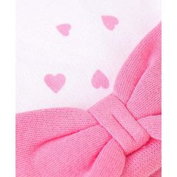Babyhug 100% Cotton Knit Cap Mittens & Booties With Heart Print & Bow Applique White & Pink - Diameter 10 cm