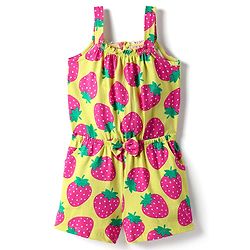 Babyhug Cotton Knit Sleeveless Strawberry Printed Jumpsuit with Bow Applique - Limegreen