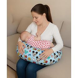 Babyhug Disney C Shape Cotton Feeding Pillow Smiley Mickey Face Print - Blue