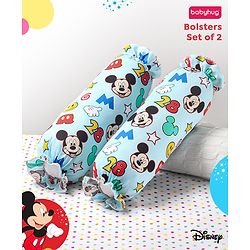 Babyhug Disney Cotton Bolsters with Mickey Face Print Set of 2 - Blue