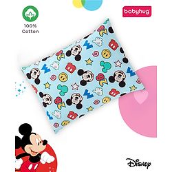 Babyhug Disney Cotton Rectangular Pillow With Smiley Mickey Face Print - Blue