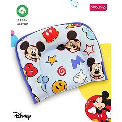 Babyhug Disney Cotton U Shape Pillow with Smiley Mickey Face Print - Blue