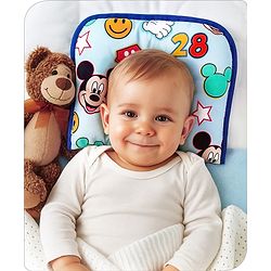 Babyhug Disney Cotton U Shape Pillow with Smiley Mickey Face Print - Blue