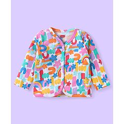 Babyhug Single Jersey Knit Full Sleeves Printed Night Suit - White