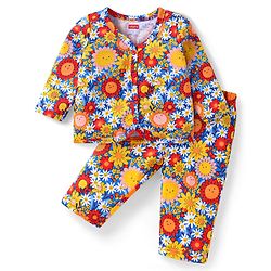 Babyhug Single Jersey Knit Full Sleeves Night Suit With Floral Print - Multi Colour