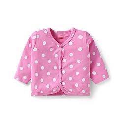 Babyhug Interlock Knit Full Sleeves Night Suit With Polka Dot Print - Pink