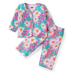 Babyhug Single Jersey Knit Full Sleeves Night Suit With Floral Print - Purple