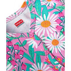 Babyhug Single Jersey Knit Full Sleeves Night Suit With Floral Print - Purple