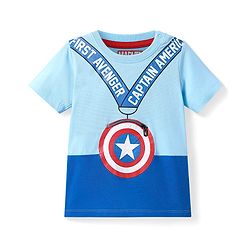 Babyhug Marvel Single Jersey Knit Half Sleeves Cut & Sew T-Shirt With Captain America Logo Applique - Blue