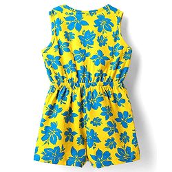 Babyhug Cotton Knit Sleeveless Jumpsuit With Floral Print & Bow Applique - Yellow