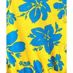 Babyhug Cotton Knit Sleeveless Jumpsuit With Floral Print & Bow Applique - Yellow