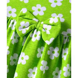Babyhug Single Jersey Knit Sleeveless Frock with Floral Print & Bow Applique - Green