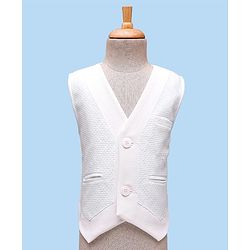 Babyhug Knit Full Sleeves Solid 3 Piece Party Suit With Bow - White & Black