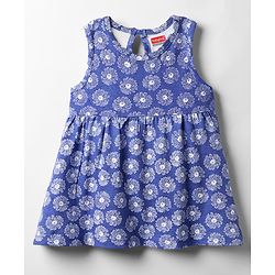 Babyhug Single Jersey Knit Sleeveless Frock with Floral Print - Blue
