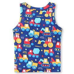 Babyhug 100% Cotton Knit Half Sleeves Sando Vests With Construction Vehicles Print Pack of 3 - Red Yellow & Navy Blue