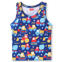Babyhug 100% Cotton Knit Half Sleeves Sando Vests With Construction Vehicles Print Pack of 3 - Red Yellow & Navy Blue