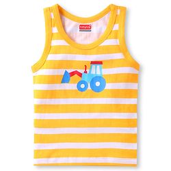 Babyhug 100% Cotton Knit Half Sleeves Sando Vests With Construction Vehicles Print Pack of 3 - Red Yellow & Navy Blue