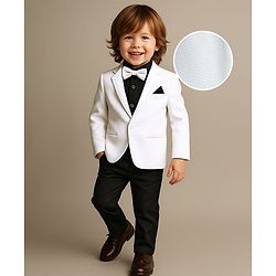 Babyhug Woven Full Sleeves Solid 3 Piece Party Suit With Bow - Black & White