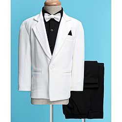 Babyhug Woven Full Sleeves Solid 3 Piece Party Suit With Bow - Black & White