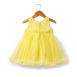 Babyhug Woven Sleeveless Solid Mesh Party Dress With 3D Floral Applique - Light Yellow