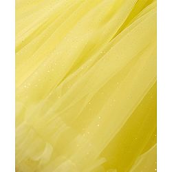 Babyhug Woven Sleeveless Solid Mesh Party Dress With 3D Floral Applique - Light Yellow